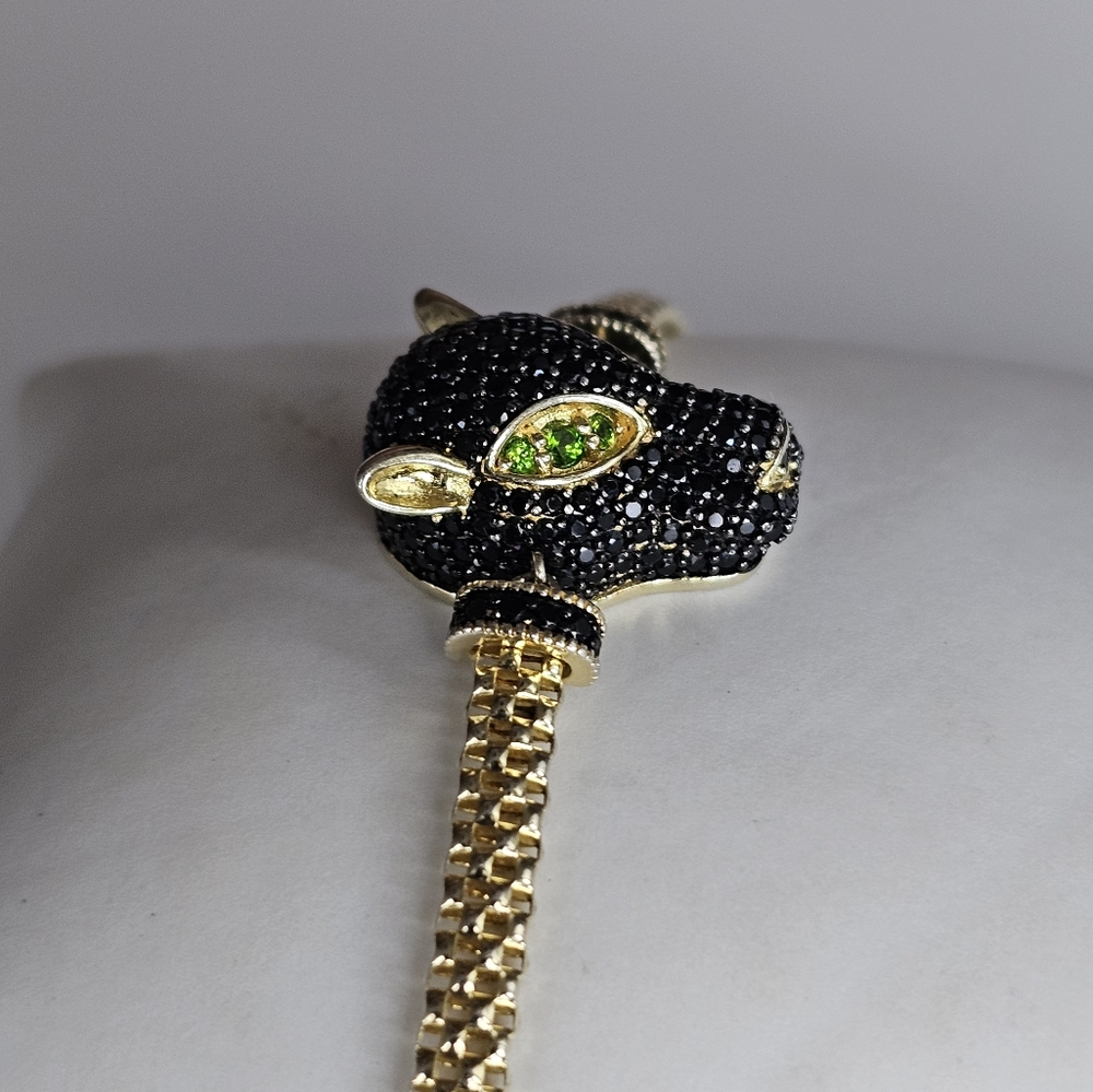 Stunning Black Panther 18kYellow Gold Sterling Silver 925 Bracelet 7.5" - Picture 5 of 11